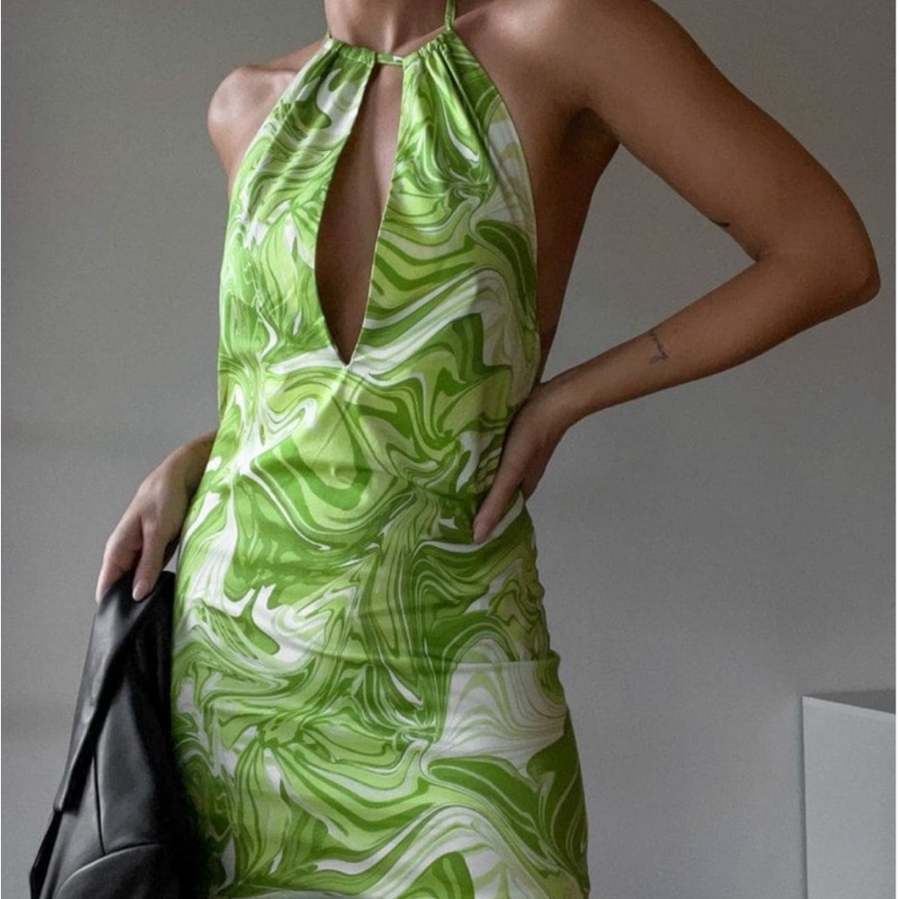 Rumours Green & White Halter Mini Dress – XS – Like New